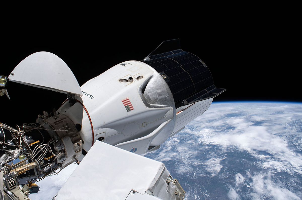 The SpaceX Crew Dragon spacecraft &quot;Resilience&quot; is seen docked to the Harmony module&#039;s forward docking adapter at the International Space Station on Jan. 27, 2021.