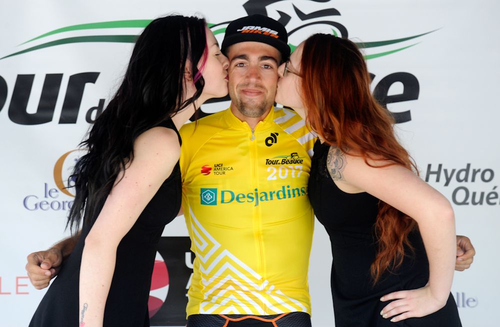 Emile Jean (Silber Pro Cycling) on the stage 1 podium at Tour de Beauce