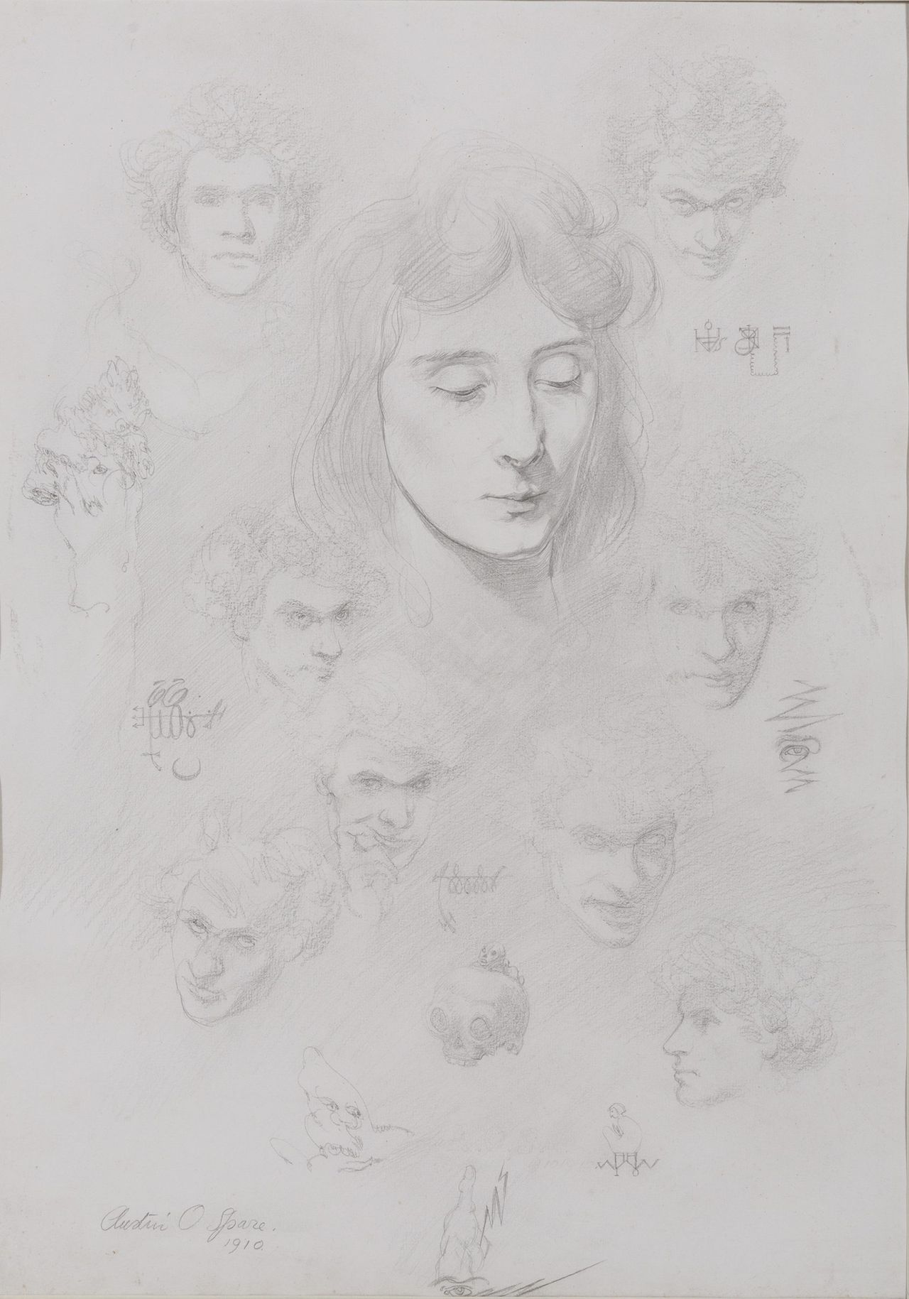 A Love Spell with Portrait of His Future Wife and Self-Portraits, 1910, 25½in by 15in, by Austin Osman Spare (1886–1956).