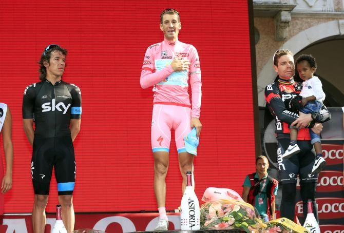 The Giro 2013 podium in Brescia