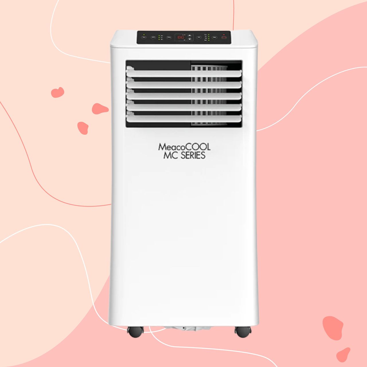 MeacoCool MC Series 7000BTU Portable Air Conditioner on a pink background