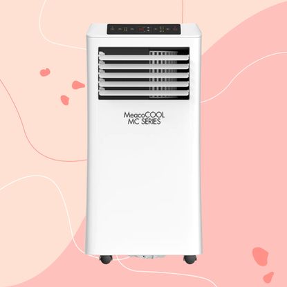 MeacoCool MC Series 7000BTU Portable Air Conditioner on a pink background