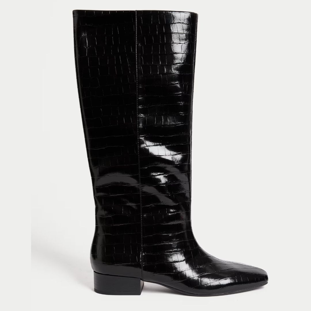 M&amp;amp;S Patent Croc Effect Knee-High Boots