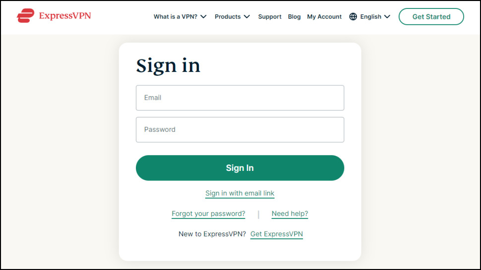 ExpressVPN Web site Login page