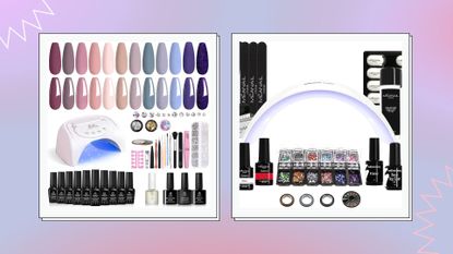 two of the best Amazon gel nail kits ahead of the Prime Day deals on a purple background