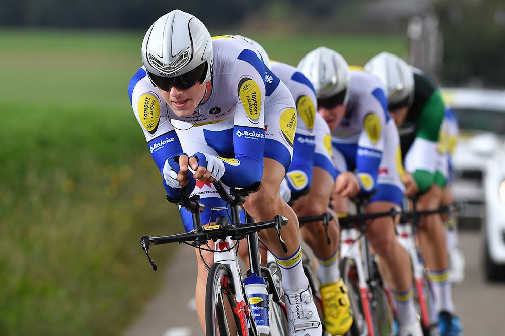 Topsport Vlaanderen - Baloise in action during the stage 5 team time trial at Eneco Tour