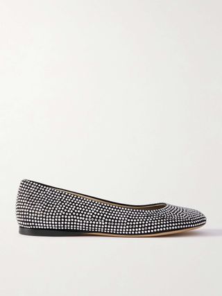 Crystal-Embellished Suede Ballet Flats