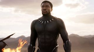 T'Challa walks towards Killmonger and his men after downing an enemy ship in 2018's Black Panther film