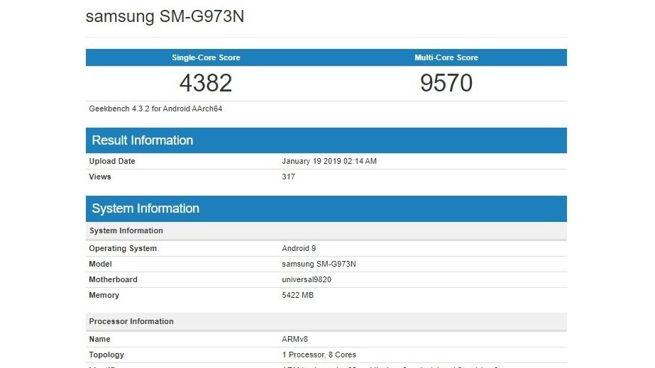 A Galaxy S10 benchmark. Credit: PhoneArena / Geekbench