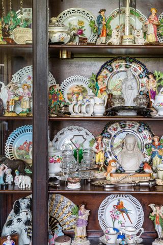 vintage china in cabinet