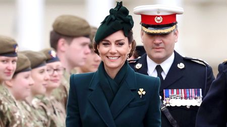 Catherine, Princess of Wales during the 2025 Irish Guards' St. Patrick's Day Parade at Wellington Barracks on March 17, 2025