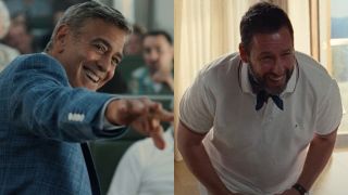 George Clooney and Adam Sandler in separate shot from Jay Kelly