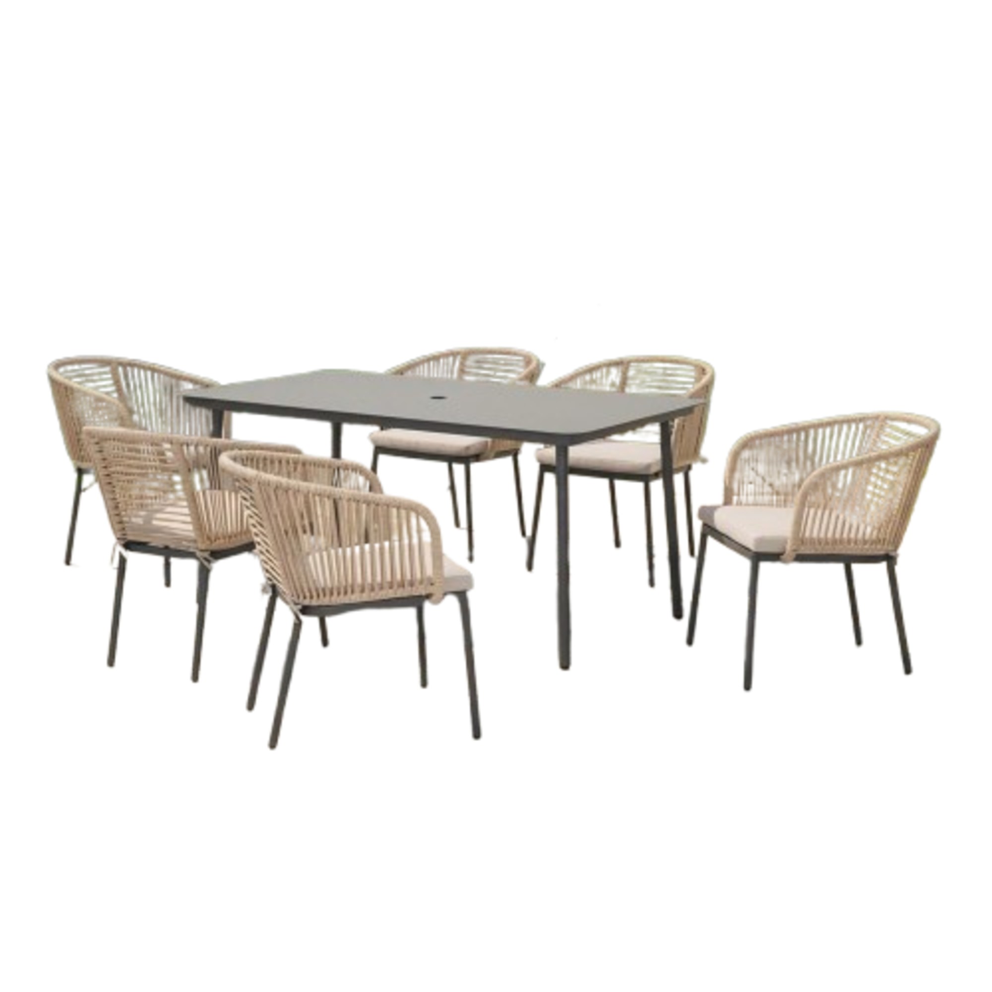 Malay Oxford 7 Piece Rattan Dining Set - Grey