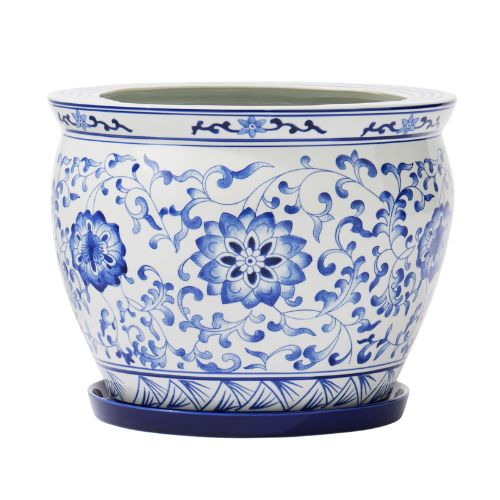 Williams Sonoma, Blue &amp;amp; White Ceramic Planter, X-Large with Tray