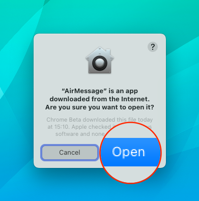 Confirm prompt to open AirMessage Server app on Mac