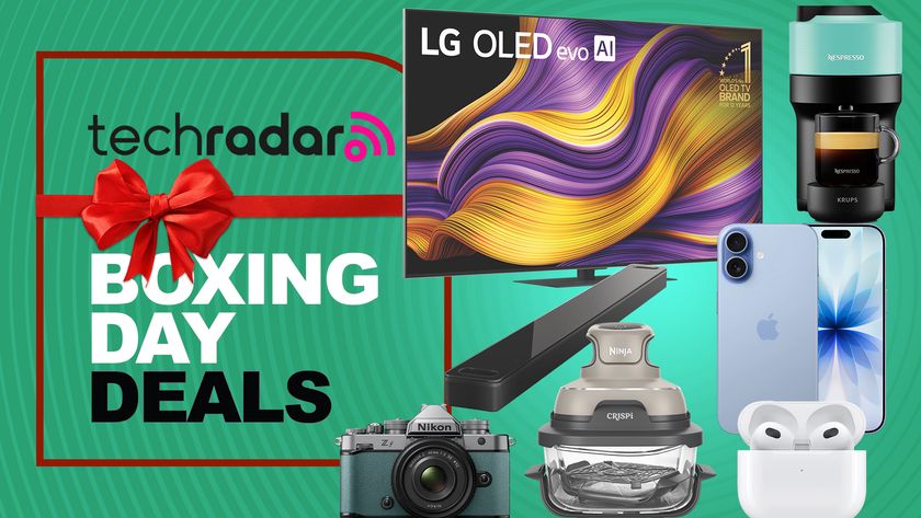 A collection of tech and electronic items on a green TechRadar Boxing Day deals background