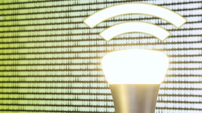 Concept image of a lightbulb emitting data