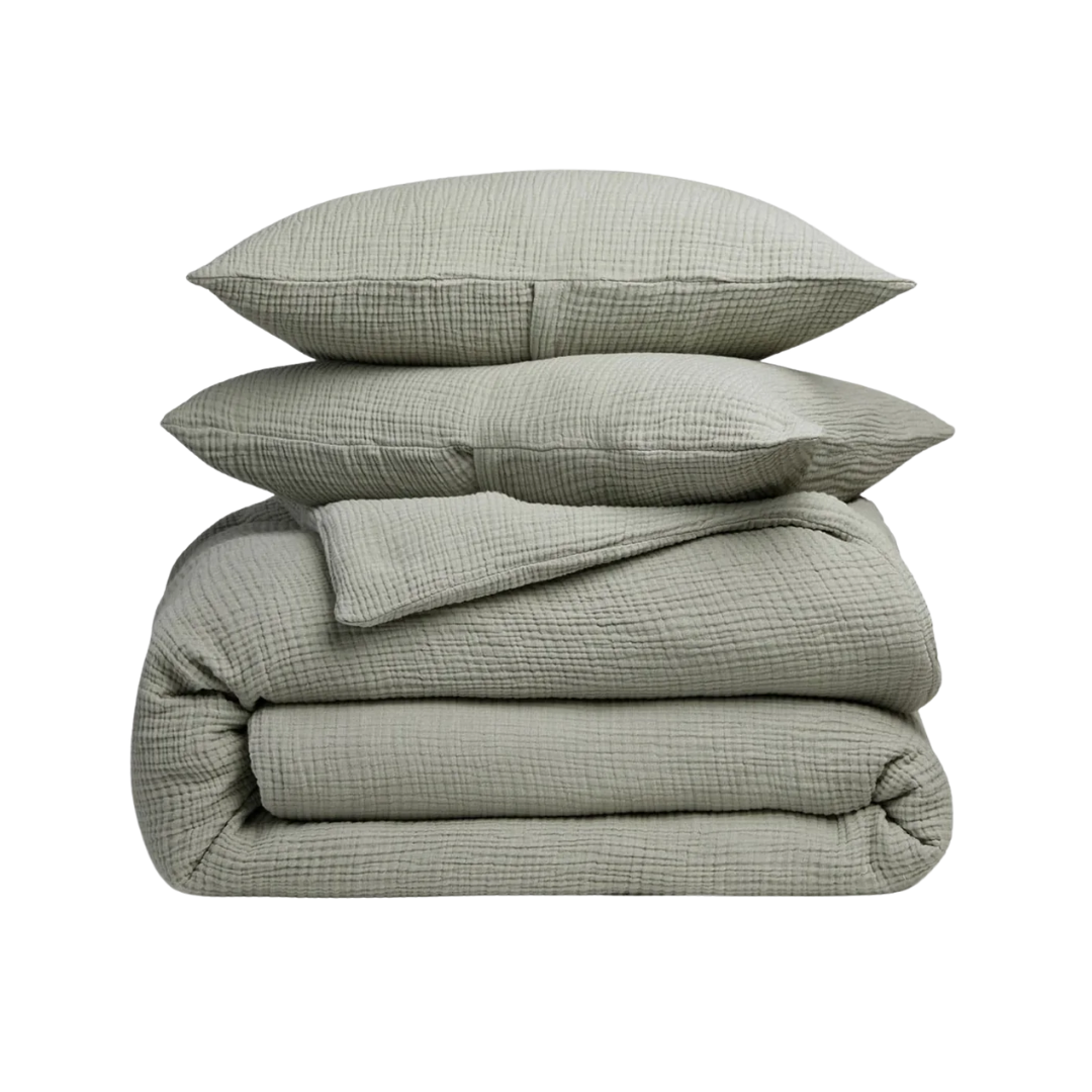 Organic Cloud Cotton Duvet Cover Set (moss) - Full/queen / Moss