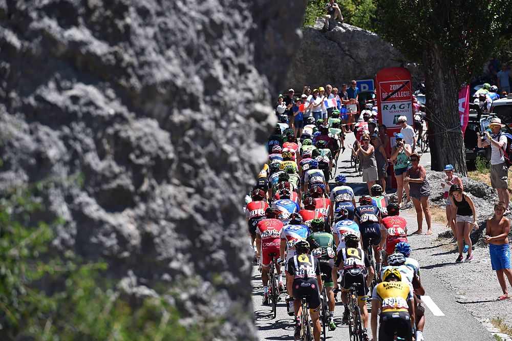 The colours of the peloton during stage 16 at the Tour de France