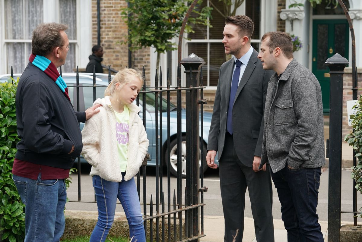 Billy Mitchell, Ben Mitchell and Callum Highway comfort a distressed Lexi Pearce.