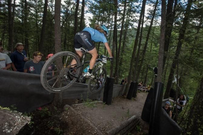 Judy Freeman (Crankbrothers Race Club) hitting the A-line on lap 2.