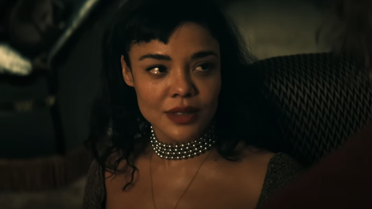 Tessa Thompson with tears in her eyes in Hedda