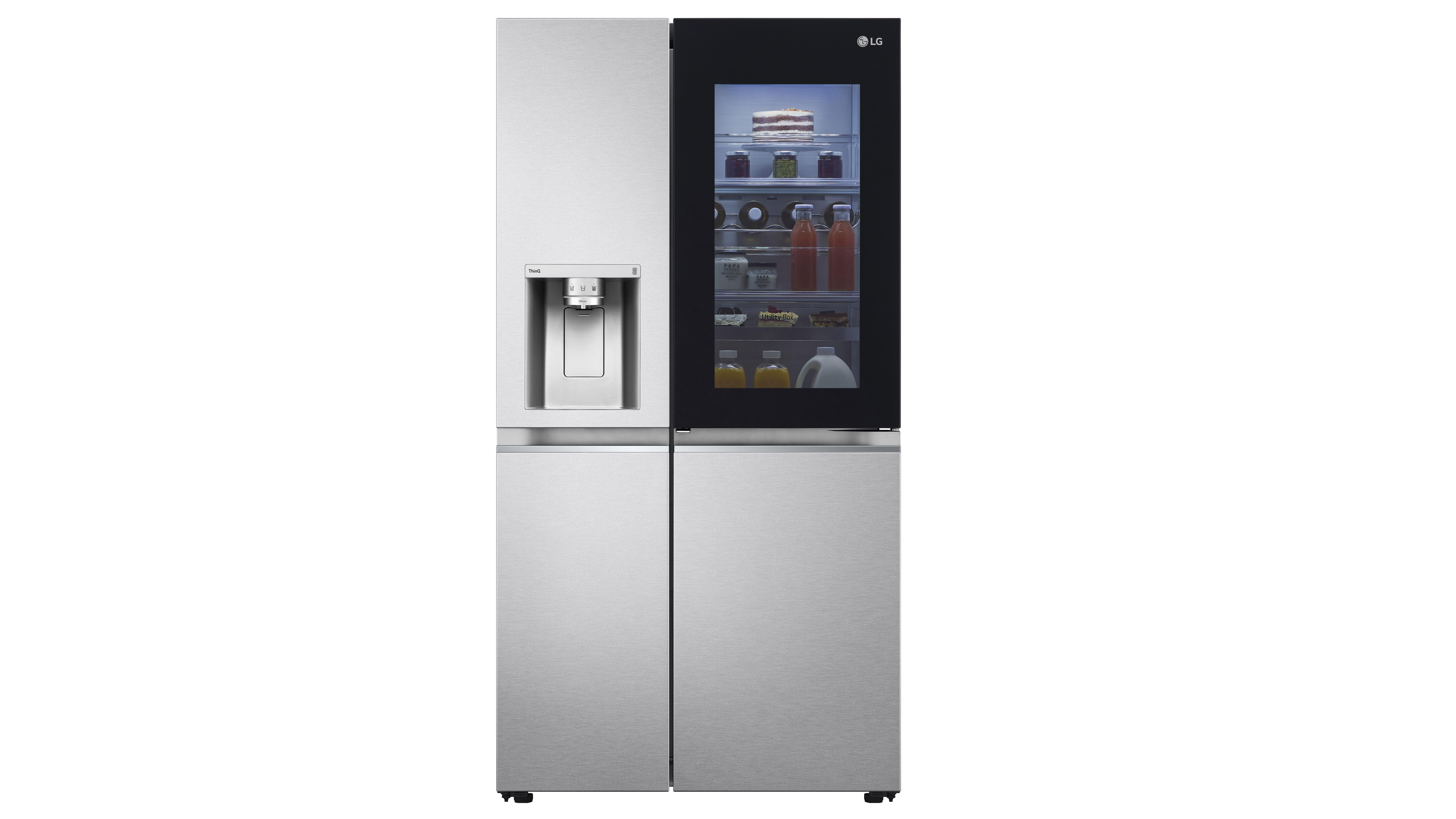 lg insta view refrigerator on white background