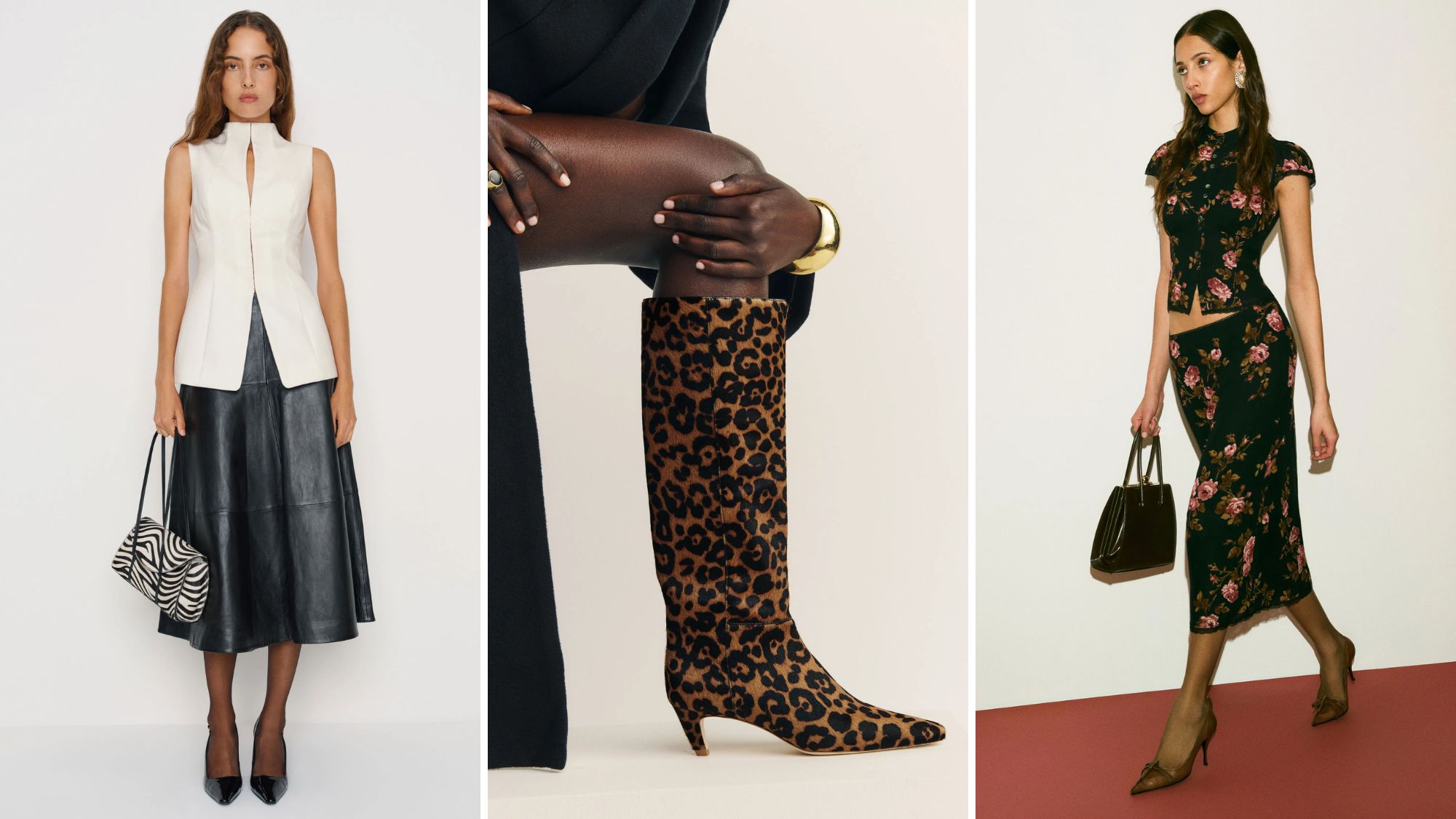 composite of three Reformation models wearing winter sale pieces