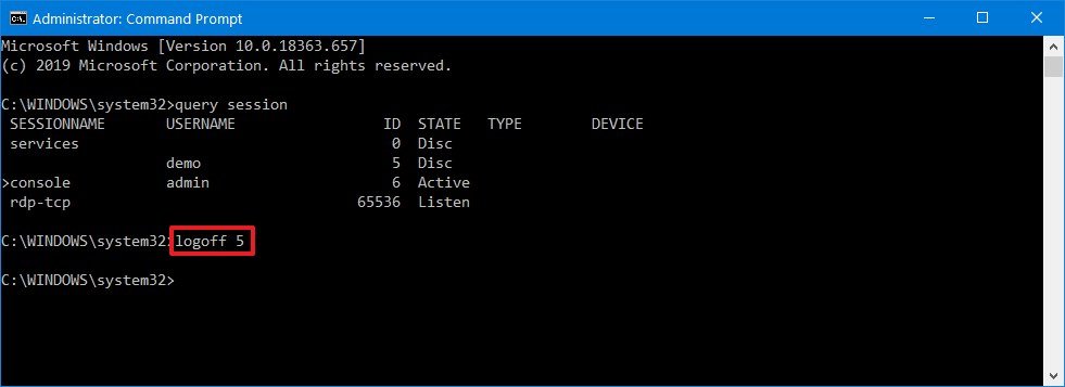 Windows 10 Logoff Command