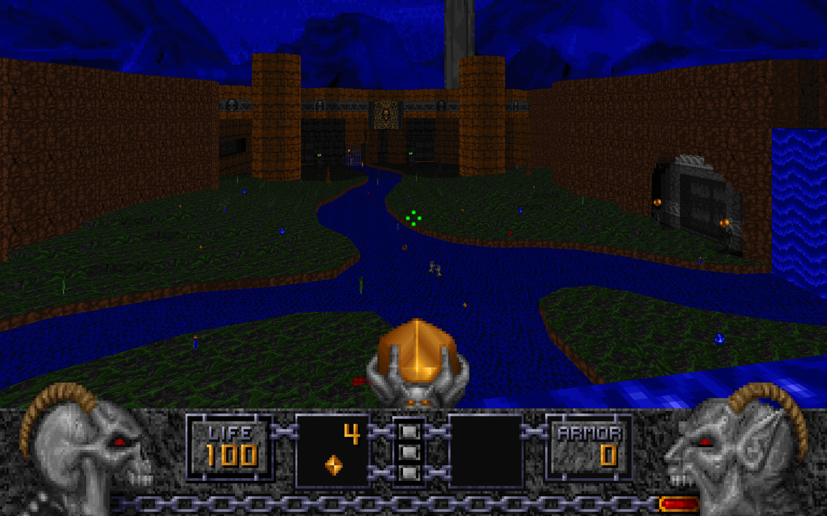 Screenshots from Heretic showing its various true-to-life outdoor environments