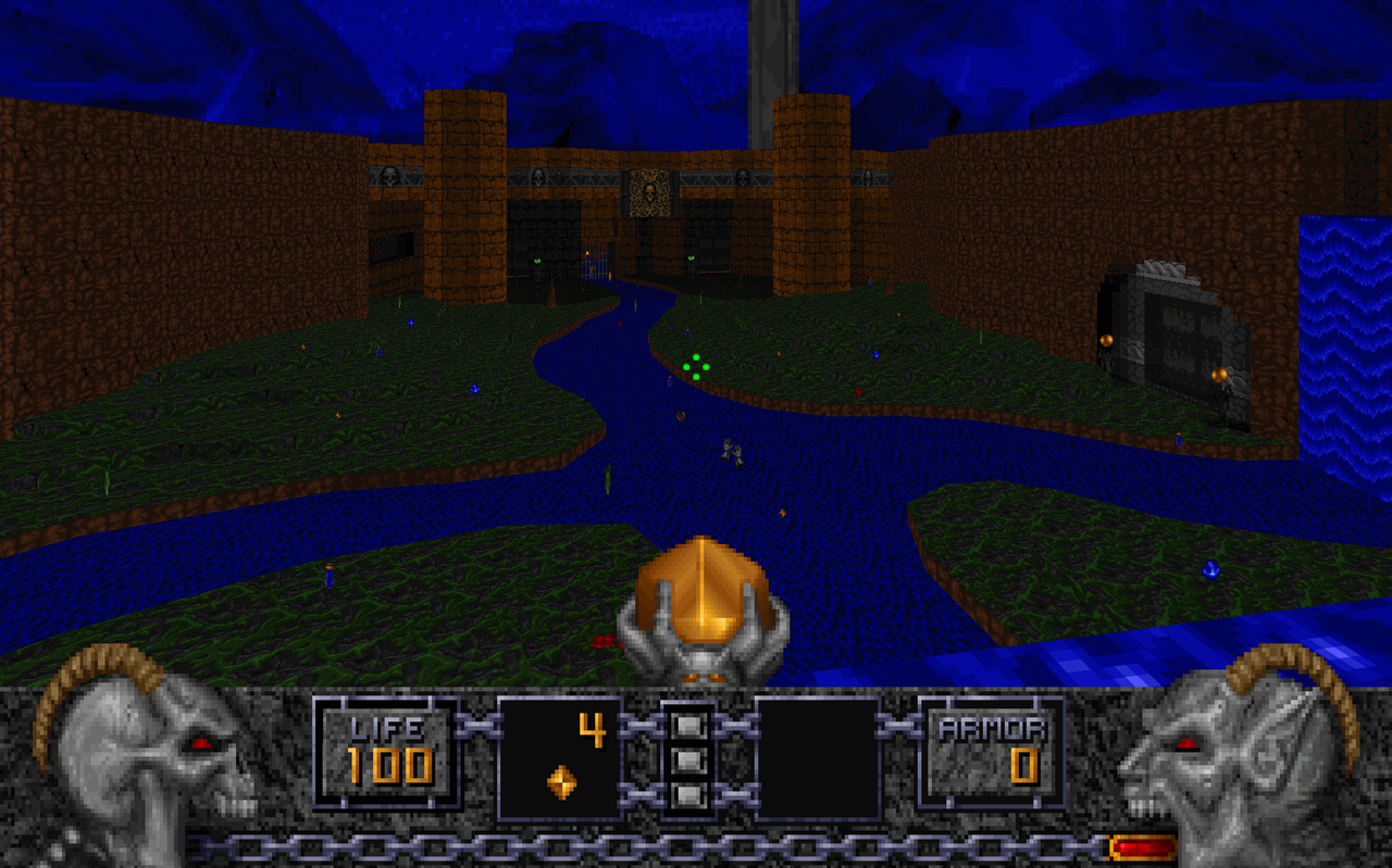 Screenshots from Heretic showing its various true-to-life outdoor environments