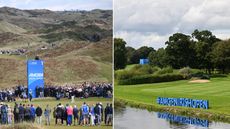 (left) A general view of Royal County Down during the 2024 Irish Open and a general view of The K Club ahead of the 2025 Irish Open (right)
