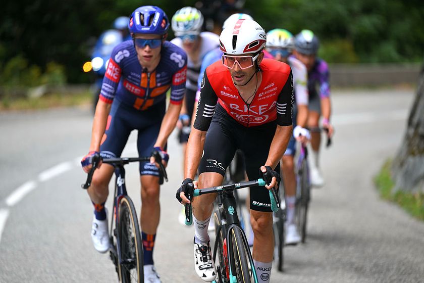 COURCHEVEL - COL DE LA LOZE, FRANCE - JULY 24: (L-R) Frank Van Den Broek of Netherlands and Team Picnic PostNL and Cristian Rodriguez of Spain and Team Arkea - B&amp;amp;B Hotels compete in the breakaway during the 112th Tour de France 2025, Stage 18 a 171.5km stage from Vif to Courchevel - Col de la Loze 2298m / #UCIWT / on July 24, 2025 in Courchevel - Col de la Loze, France. (Photo by Tim de Waele/Getty Images)