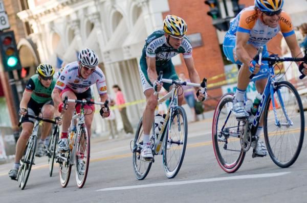Michael Friedman (Garmin Slipstream) is showing the strain that goes with driving a winning breakaway. His companions are also feeling the pain.