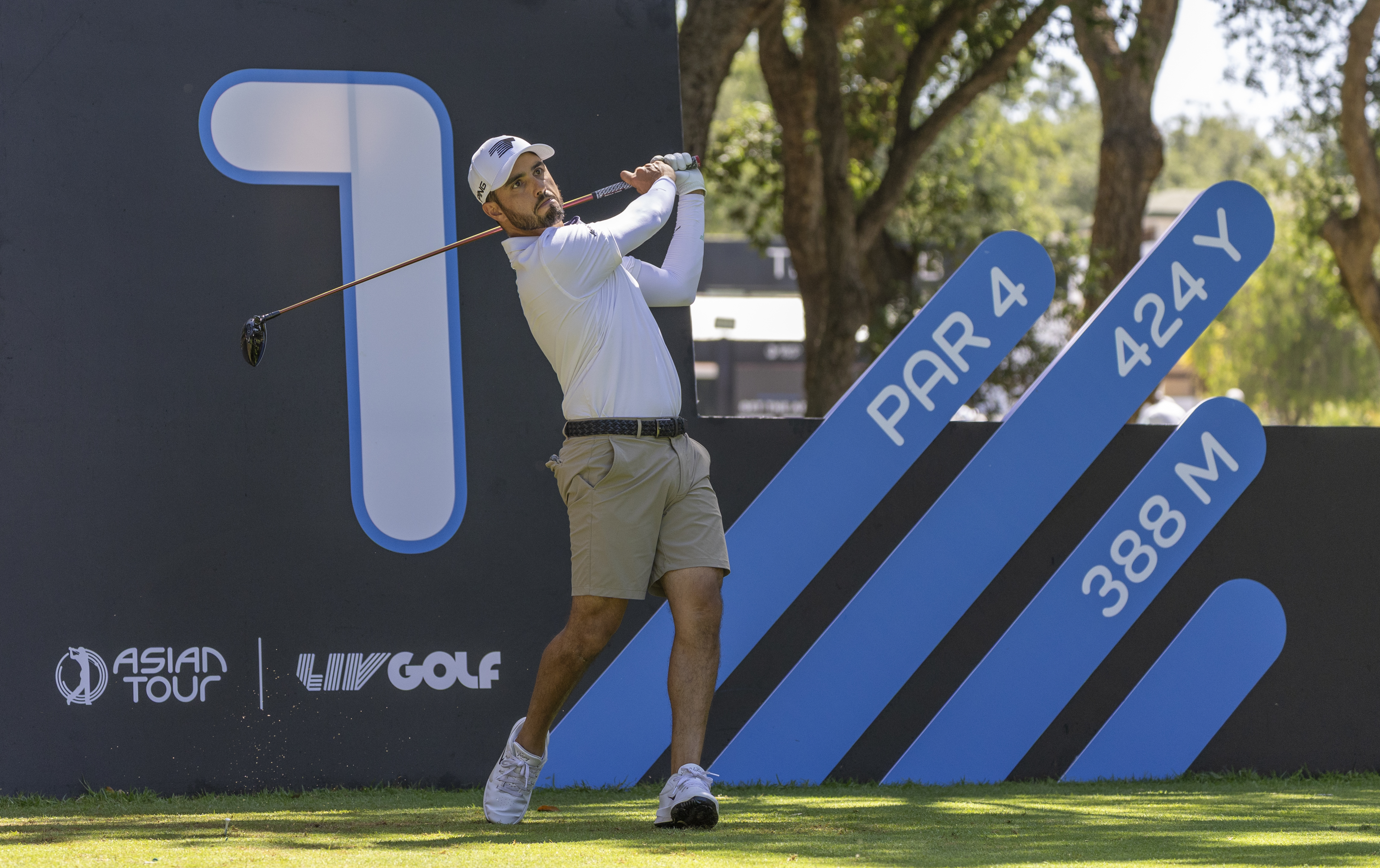 Abraham Ancer hits a drive during a practice round ahead of the International Series Morocco 2026