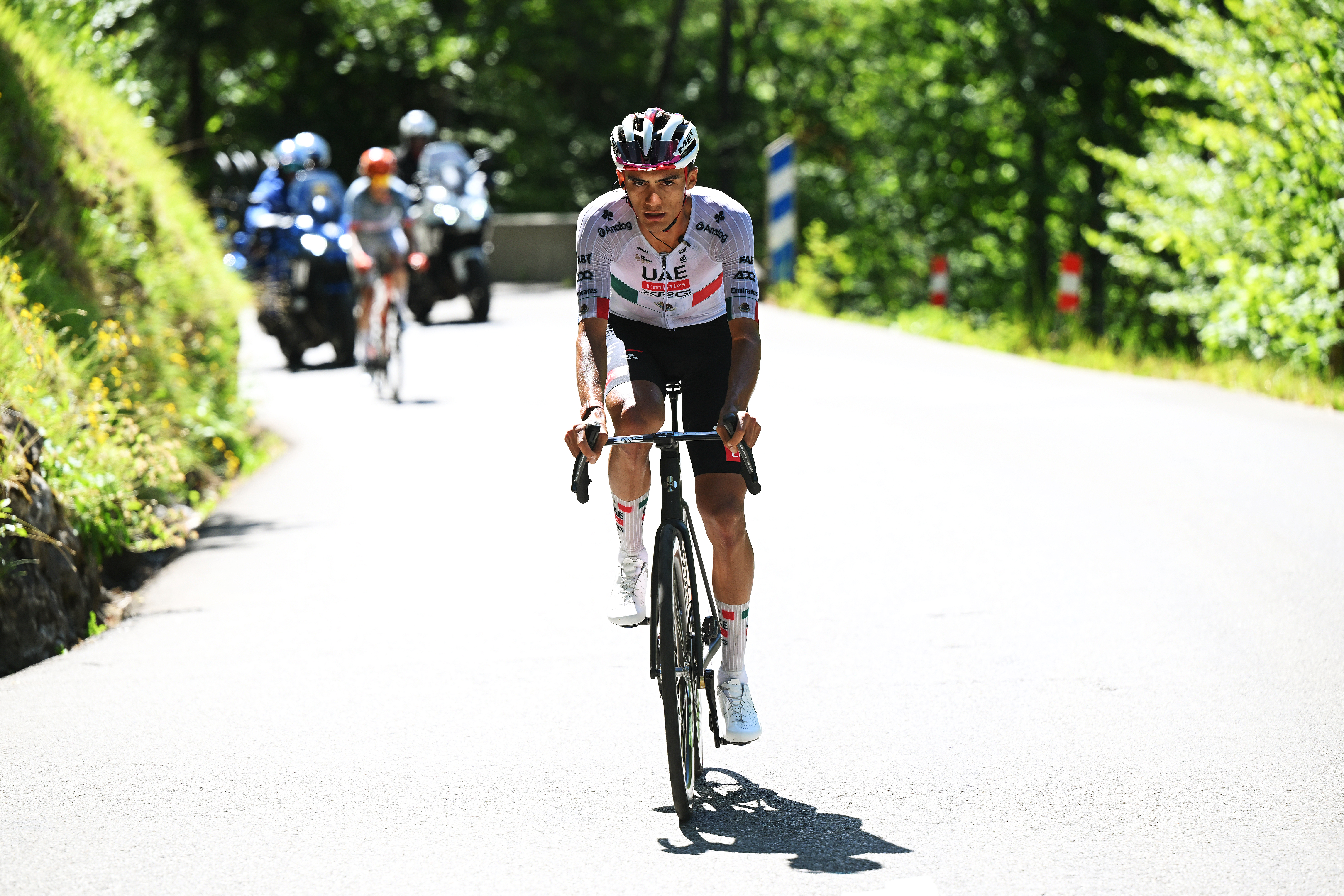 BRISON, FRANCE - JUNE 14: Isaac Del Toro of Mexico and UAE Team Emirates - XRG competes in the breakaway during the 78th Tour Auvergne-Rhone-Alpes 2026, Stage 8 a 120.1km stage from Beaufort to Plateau de Solaison - Brison 1497m / #UCIWT / on June 14, 2026 in Brison, France. (Photo by Dario Belingheri/Getty Images)