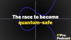 The text "The race to become quantum-safe" against a blue ECC graph, with the ITPro Podcast logo in the corner. The words "quantum-safe" are in yellow, the rest are in white.