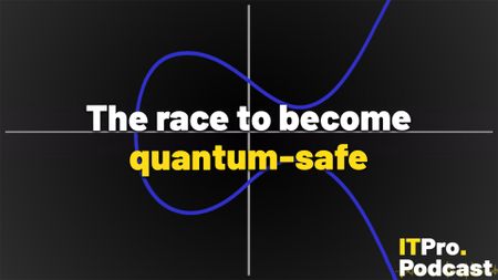 The text "The race to become quantum-safe" against a blue ECC graph, with the ITPro Podcast logo in the corner. The words "quantum-safe" are in yellow, the rest are in white.
