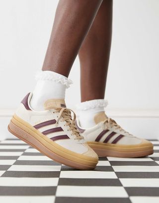 Adidas Originals Gazelle Bold Trainers in Cream and Burgundy