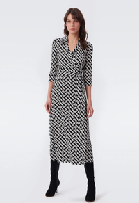 Abigail Silk Jersey Midi Wrap Dress, in Chain Link Medium Black ( £636.00