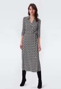 Abigail Silk Jersey Midi Wrap Dress, in Chain Link Medium Black (£636.00) $728.00 | Diane von Furstenberg