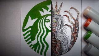 A horror artist's version of the Starbucks logo