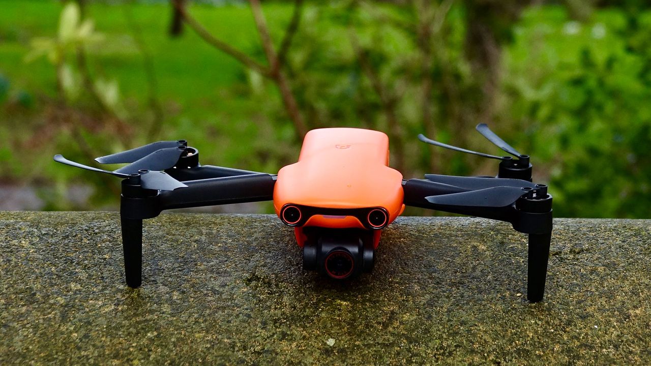 Autel Evo Nano Plus drone sat on a garden wall