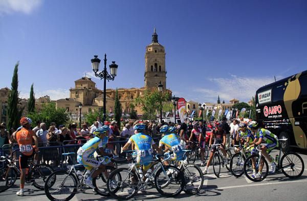 Riders await the start of stage five in Guadix.