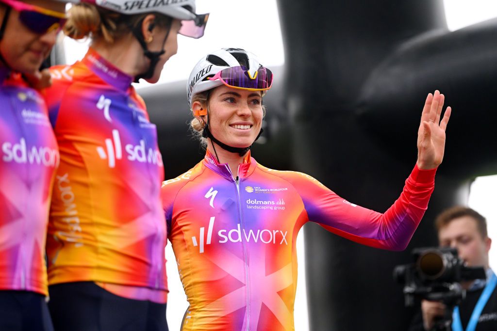 WAREGEM BELGIUM MARCH 29 Demi Vollering of The Netherlands and Team SD Worx prior to the 11th Dwars door Vlaanderen 2023 Womens Elite a 1149km ine day race from Waregem to Waregem DDV23 on March 29 2023 in Waregem Belgium Photo by Luc ClaessenGetty Images