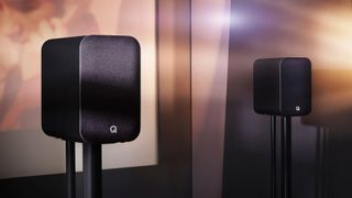 Q Acoustics M20 HD speakers on stands in living space