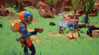 Revenge of the Savage Planet gameplay, featuring its signature bright and colorful world in a wacky sci-fi satire adventure.