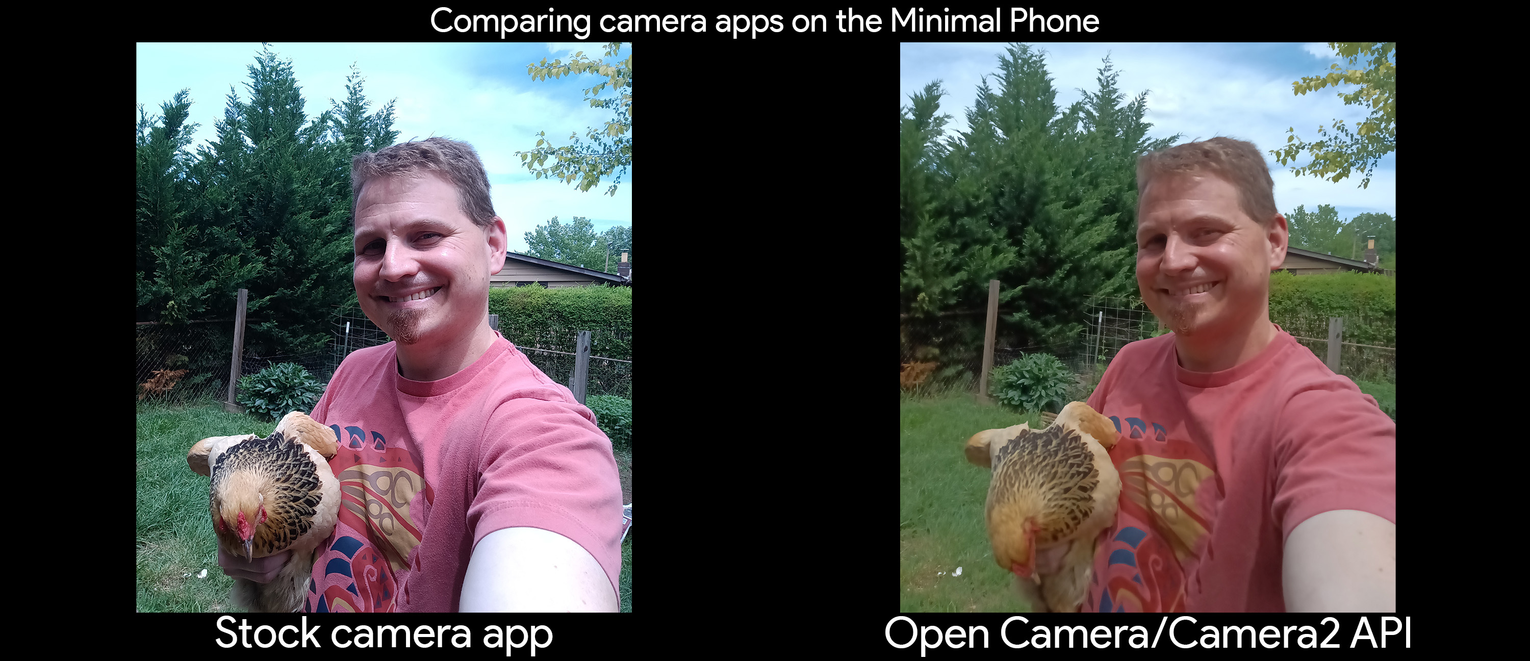 Comparing the stock camera app to the Open Camera app with camera2 API on the Minimal Phone