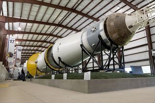 How Houston's Saturn V rocket looks today; the building housing it was constrained by NASA's limited budget.