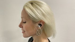 Montblanc MTB 03 earbuds worn by TechRadar's Becky Scarrott